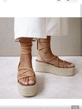ALOHAS Paw Paw Tan Wrap Espadrille Platform Sandals/ Size 37